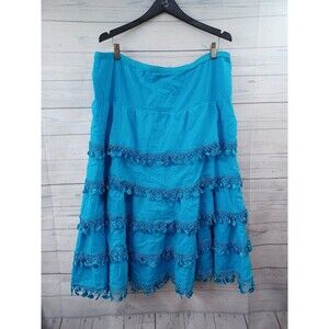 Tunique Aqua Turquoise Maxi Skirt Tiered  Womens Sz XL Lace Flare
